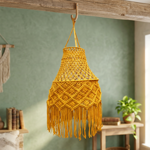 Couverture de lampe murale en macramé jaune, style bohème, à franges, géométrique, décoration intérieure pour salon et chambre à coucher - Product Image 2