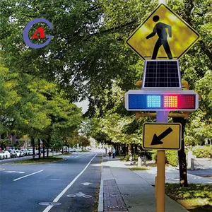 Waterproof Led Burst Flash Traffic Warning Light Double Sides 4 Sets LED Solar Strobe Light Red Blue Solar Flashing