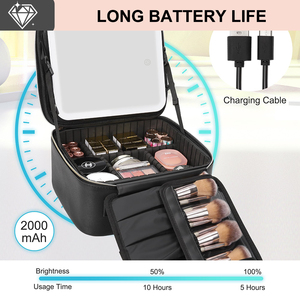 Estuche <span class=keywords><strong>de</strong></span> <span class=keywords><strong>Maquillaje</strong></span> Portátil <span class=keywords><strong>con</strong></span> Espejo Iluminado LED, Bolsa Organizadora <span class=keywords><strong>de</strong></span> Cosméticos <span class=keywords><strong>de</strong></span> Cuero PU <span class=keywords><strong>con</strong></span> Soporte para Brochas - Product Image 4