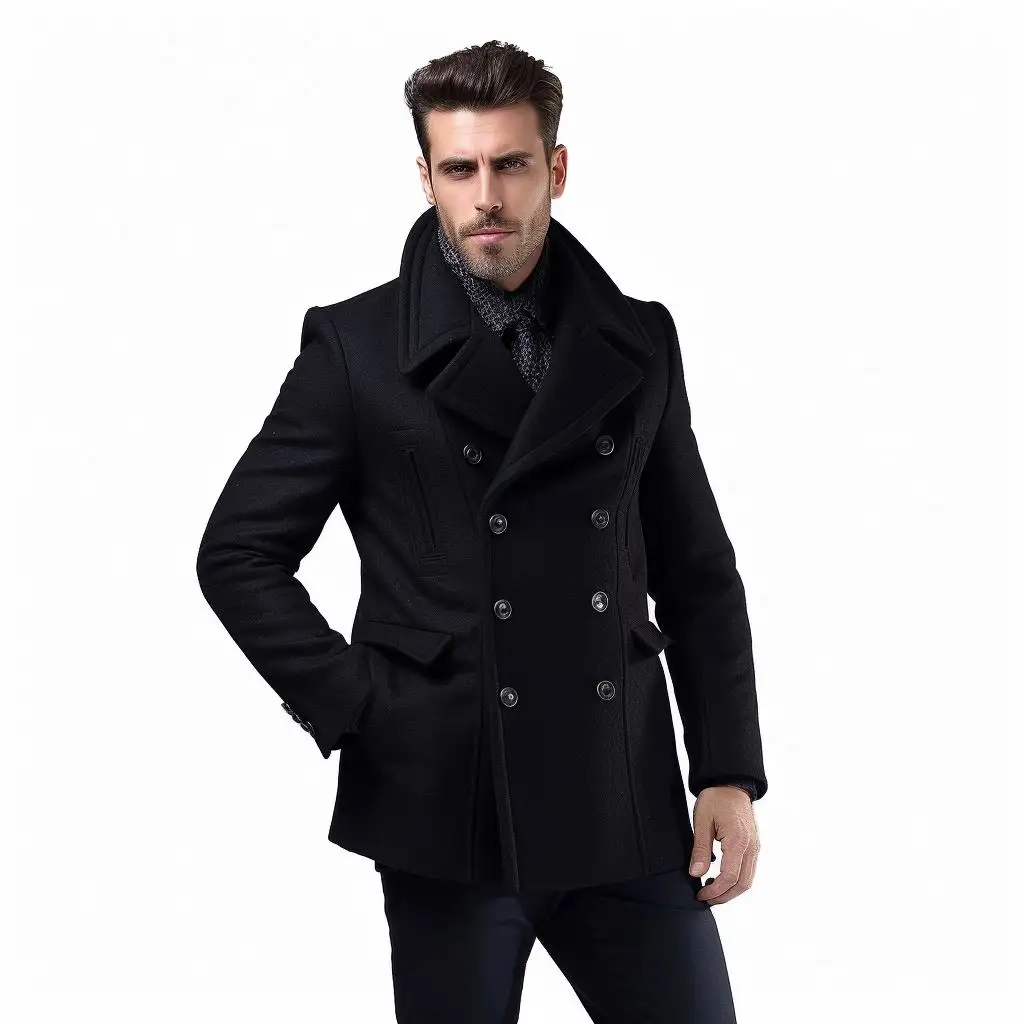 Fashion Two-Collar Cold-Proof Men's Coat Woolen Coat
