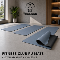 Tapis de yoga en PU lisse Yugaland Private Label 183*68cm, logo personnalisé, tapis en caoutchouc, vente en gros