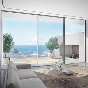 Puerta corrediza de aluminio ventilada ultra estrecha con media vista grande de gama alta serie 16 con ruedas de rodillos para balcón - Product Image 1