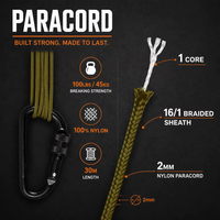 Cordon en paracorde de 2 mm, type I, 100 lb, 100 % nylon, corde tactique de survie, micro-paracorde pour la fabrication de bracelets DIY