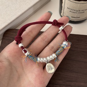 999 Pure Silver Handmade <b>Red</b> Rope <b>Bracelet</b> With Chinese Fu Charm Unisex Everyday Wear - Product Image 1