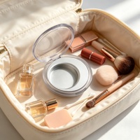 Étui vide pour palette de maquillage écologique avec couvercle en acrylique, base argentée nacrée, moulage par injection ABS électroplaqué, logo personnalisé, pour voyage et blush