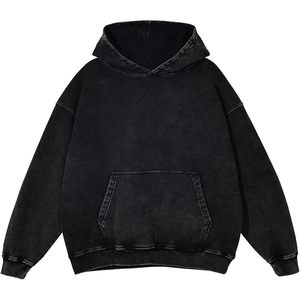 เสื้อฮู้ดดี้โอเวอร์ไซส์ผู้ชาย ล้างสีแบบแอซิดวอช สไตล์วินเทจ มีกระเป๋า ผ้าฟลีซ ป้องกันขนร่วง น้ำหนัก 360 กรัม ไม่บุซับใน - Product Image 1