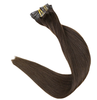 Extensions de cheveux humains vierges de haute qualité 100% naturels, double trame, brun foncé, sans perte ni nœuds, à clipser
