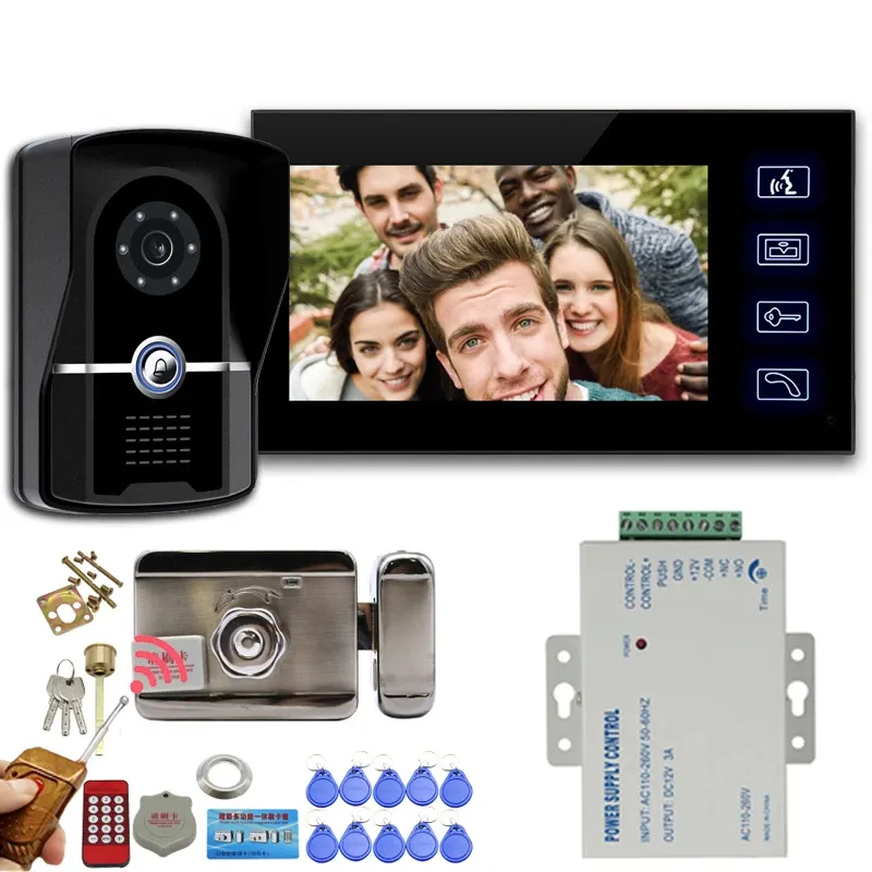 Wired Video Doorbell Door Phone Intercom Rainproof Camera Visual Home Security System 7inch Screen Monitors