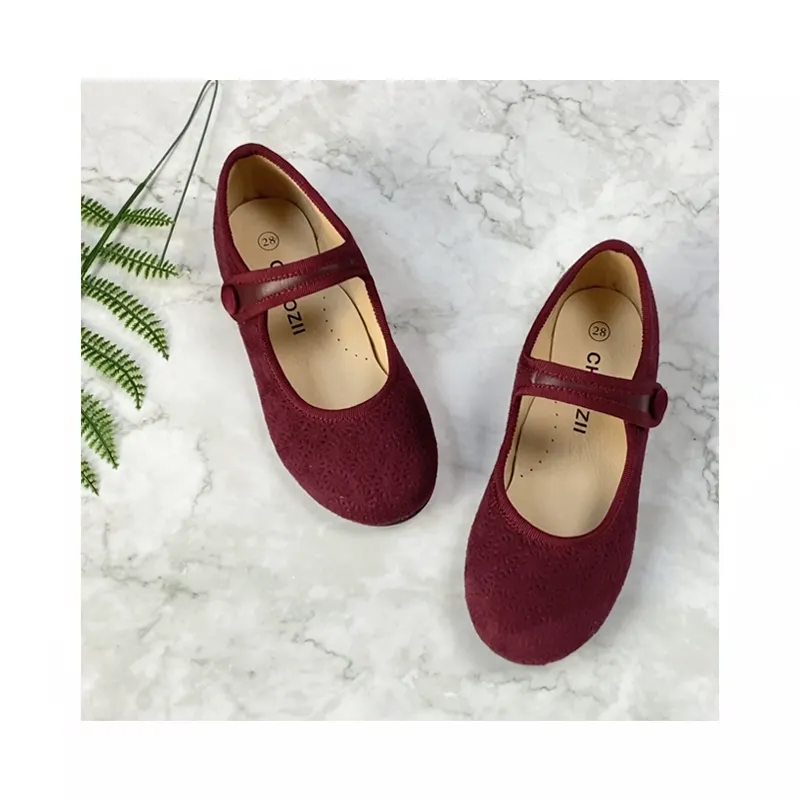 2022 New Products Velvet Fabric Red Big Girls Dress Shoes For Kids Genuine Leather Princess Shoes Mary Jane Children Shoes Girls