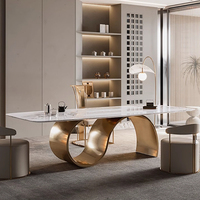 Table à manger en marbre, moderne et unique, grande taille, forme de luxe, base en acier inoxydable très brillante pour la maison, appartement, meubles de salon