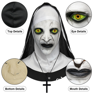 Maschera in Latex da Suora Spaventosa <span class=keywords><strong>con</strong></span> Occhi Verdi, Costume Horror <span class=keywords><strong>per</strong></span> Halloween, Copricapo da Fantasma <span class=keywords><strong>per</strong></span> Feste in Maschera, Accessori Spaventosi Personalizzabili - Product Image 3