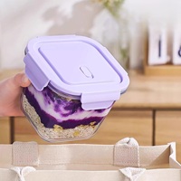 Pot en verre borosilicate carré de 900 ml, résistant au micro-ondes, hermétique, pour flocons d'avoine, yaourt, salade, préparation de repas – Vente en gros