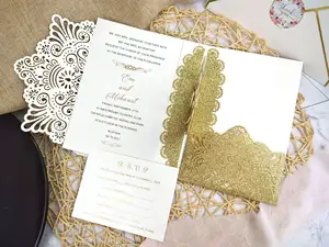 Design New High Quality Luxury Laser Cut Pop Up Wedding Invitations Card With Envelope