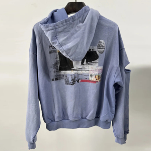 Huili Thiết Kế Mới Mùa Đông Dày Bông Quá Khổ Hoodies Người Đàn Ông Tùy Chỉnh Màn Hình In Cổ Điển Đau Khổ Rửa Đồ Họa Áo - Product Image 2