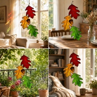 Attrape-soleil personnalisé en verre teinté Feuille de chêne et gland, Ornement suspendu pour fenêtre Automne/Hiver, Artisanat de décoration intérieure personnalisable