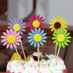 Adornos para pasteles de girasol, decoraciones florales coloridas hechas a mano para pasteles de cumpleaños, suministros para fiestas, 520, Día del Niño - Product Image 1