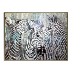 Quadro de desenhos animados modernos, quadro abstrato de lona para arte de animais de zebra, pintura a óleo para decoração de parede