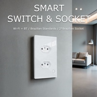 Prise murale intelligente brésilienne en verre blanc avec interrupteur intégré, module double prise AC100-240V 16A, noir