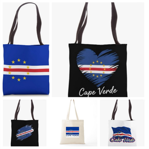 Einkaufstasche aus Segeltuch mit Nationalflagge von Kap Verde und Herz-Aufdruck, umweltfreundliche, wiederverwendbare Einkaufstasche für den Alltag - Product Image 1