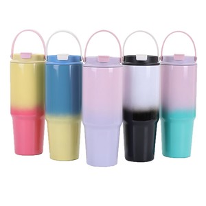 30oz Gradient Color Stainless Steel <b>Tumbler</b> Coffee Mugs Double Wall Drinking <b>Tumbler</b> <b>With</b> <b>Straw</b> - Product Image 6