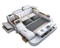 Lit intelligent en cuir de luxe, lit multifonctionnel pour chambre à coucher, mobilier d'hôtel, lit king size avec rangement