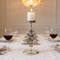 Support de bougie de Noël de luxe en gros pour décoration de table, en métal doré en forme d'étoile et de sapin de Noël