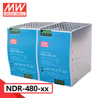 Alimentation industrielle à découpage mince Mean Well série NDR-480 480W, type rail DIN, sortie simple 24V/48V, en métal, conforme aux normes BS EN/EN61000-3-2