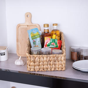 Panier de rangement rectangulaire en paille tressée fait main Bobai, organisateur d'épices de cuisine, conteneur alimentaire de bureau, type sur pied 0917 - Product Image 1