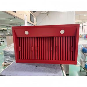 เครื่องดูดควันครัวขนาด 36 นิ้ว 900CFM สแตนเลสสีแดง พร้อมรีโมทคอนโทรล 3 ระดับความเร็ว ไฟ LED แผ่นกรองแบบ Baffle สำหรับใช้ในบ้านและโรงแรม ติดผนัง - Product Image 1