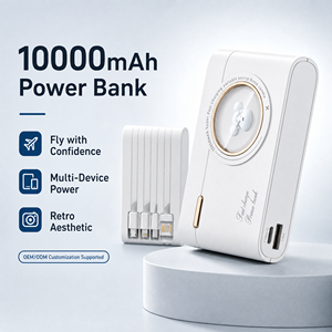 Batterie externe mignonne 10000 mAh avec 4 câbles intégrés, charge rapide 10W, ultra-légère pour les voyages et l'usage quotidien, LOGO personnalisé OEM/ODM - Product Image 1