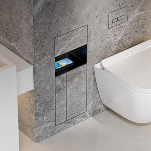 Support mural 4-en-1 encastré pour douche, porte-papier toilette, <span class=keywords><strong>niche</strong></span> murale <span class=keywords><strong>de</strong></span> <span class=keywords><strong>salle</strong></span> <span class=keywords><strong>de</strong></span> <span class=keywords><strong>bain</strong></span> en acier inoxydable 304 avec poubelle dissimulée, compatible carrelage - Product Image 3