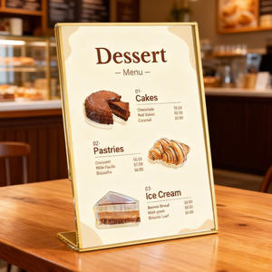 Marco <span class=keywords><strong>de</strong></span> Fotos Acrílico con Borde Dorado en Forma <span class=keywords><strong>de</strong></span> L, Moderno, Elegante, Irrompible, Porta Menús, Soporte <span class=keywords><strong>de</strong></span> Letreros para Mesa para Restaurantes y Cafeterías - Product Image 4