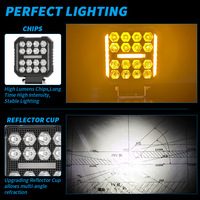 Phare de travail LED carré de 4 pouces, 16 LED, 4x4, blanc ambre, triple barre d'accentuation, lampe de conduite tout-terrain étanche pour camion, SUV, VTT, Jeep