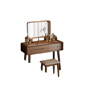 Table de toilette minimaliste de style vintage en bois massif pour la chambre principale : <span class=keywords><strong>Coiffeuse</strong></span> tout-en-un <span class=keywords><strong>avec</strong></span> <span class=keywords><strong>miroir</strong></span> et bureau - Product Image 2