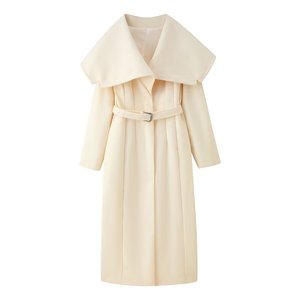 Manteau long décontracté à la mode pour femmes, couleur <span class=keywords><strong>beige</strong></span>, col cranté, ceinture plissée, manches longues - Product Image 3
