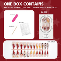 24 faux ongles à presser, forme amande, rouge, French manucure, motif léopard doré, avec lime à ongles en gelée, vente en gros, dropshipping