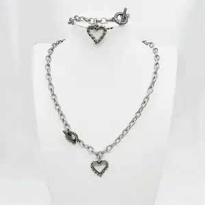 HC Hip Hop Luxury design Stainless Steel Jewelry Set Peach Heart Chain Necklace bracelet Free Women's Valentine's Day jewelry