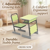 Ensemble table et chaise d'étude en plastique et métal, hauteur réglable, avec tiroir, certifié ISO, pour étudiants, usage multi-usage, atelier, école