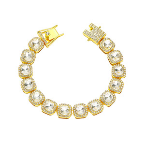 Full Rock Sugar Chain Beard Buckle Hip Hop <b>Bracelet</b>, Summer Splicing Square Rhinestone Cuban <b>Bracelet</b> Men Tanjing Fashion - Product Image 1