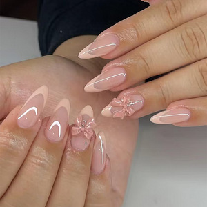 24 pièces/ensemble <span class=keywords><strong>Faux</strong></span> <span class=keywords><strong>ongles</strong></span> courts à presser style ballerine française, motif papillons et fleurs, <span class=keywords><strong>adhésifs</strong></span>, couvrance totale, artificiels - Product Image 5