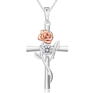 Collar con Cruz <span class=keywords><strong>de</strong></span> Moissanita VVS para Mujer, Plata <span class=keywords><strong>de</strong></span> Ley 925, Colgante <span class=keywords><strong>de</strong></span> Cruz con Flor <span class=keywords><strong>de</strong></span> Rosa, Joyería, Regalos Religiosos Cristianos <span class=keywords><strong>de</strong></span> Pascua - Product Image 1