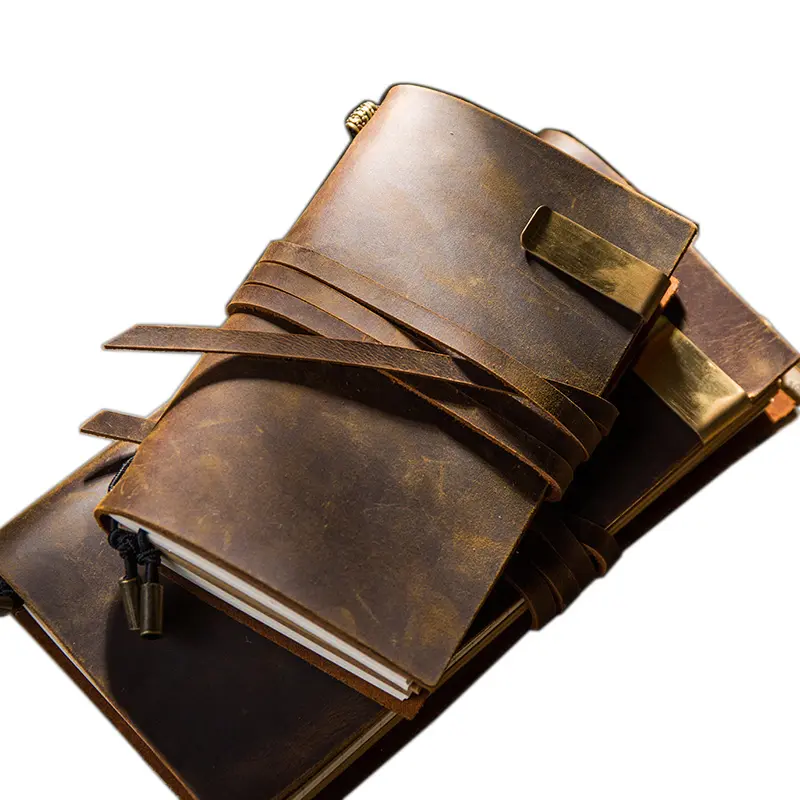 Agenda de Journal de voyage rechargeable en cuir véritable, carnet de notes Vintage rétro, fait à la main