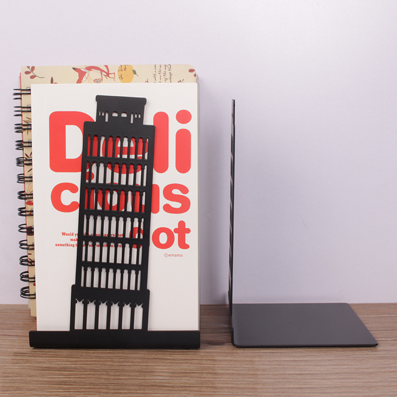 Torre inclinada negro de Pisa libro par stand-