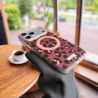 Coque de téléphone magnétique à imprimé léopard pour iPhone 18 Pro Max 17 16, protection laser dégradé rose et marron, motif léopard