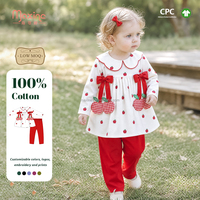 Robe à manches longues pour filles, motif pomme, avec nœud rouge, pour bébés et tout-petits, vente en gros