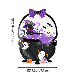 Sacs à bonbons d'Halloween en plastique imprimés avec poignée en forme de nœud, sacs transparents pour friandises ou farces pour les fêtes d'enfants - Product Image 2