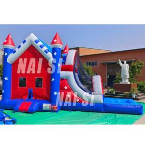Château gonflable sur le thème des États-Unis avec toboggan aquatique, structure aquatique commerciale patriotique avec <span class=keywords><strong>grande</strong></span> piscine pour <span class=keywords><strong>location</strong></span> événementielle - Product Image 2