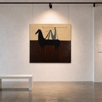 Peinture à l'huile sur toile peinte à la main sur mesure, art mural abstrait minimaliste représentant un cavalier, décoration moderne pour la maison, salon