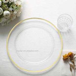 Assiettes de présentation jetables transparentes à bord doré, <span class=keywords><strong>vaisselle</strong></span> de service en <span class=keywords><strong>plastique</strong></span> pour décoration de mariage - Product Image 3