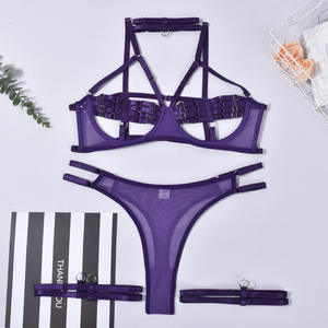 Ensemble de Lingerie Sexy pour <span class=keywords><strong>femmes</strong></span> <span class=keywords><strong>nues</strong></span>, sous-vêtements creux, soutien-gorge ouvert, sensuel, 5 pièces - Product Image 3